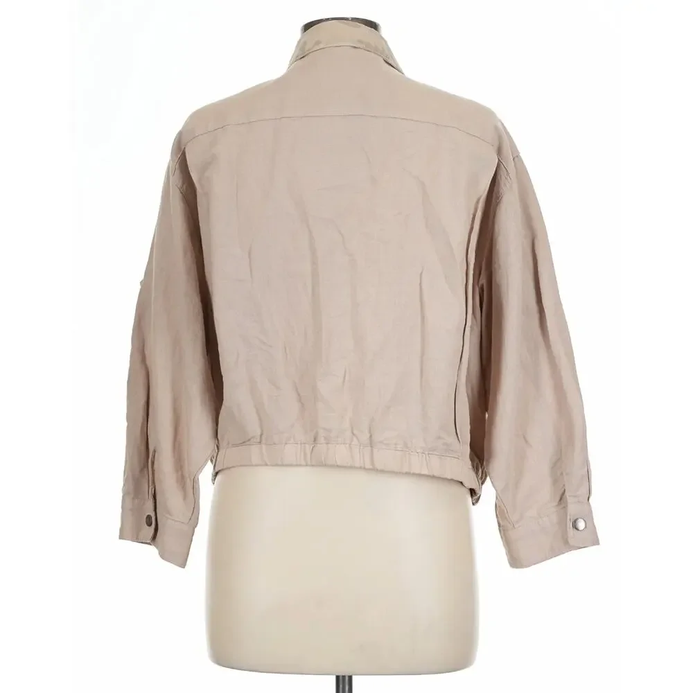 Anthropologie Hei Hei Ronan Tan Camouflage Cropped Linen Jacket Size XL Boho Y2K